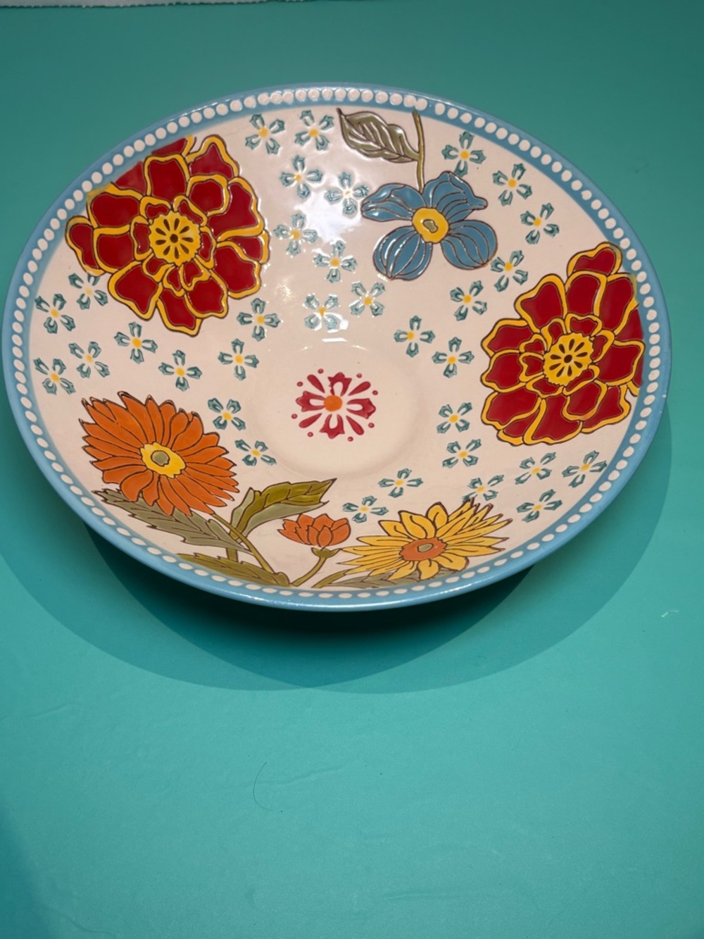 Dutch Wax Coastline Imports Floral 10" Bowl Hand-Painted Ceramic